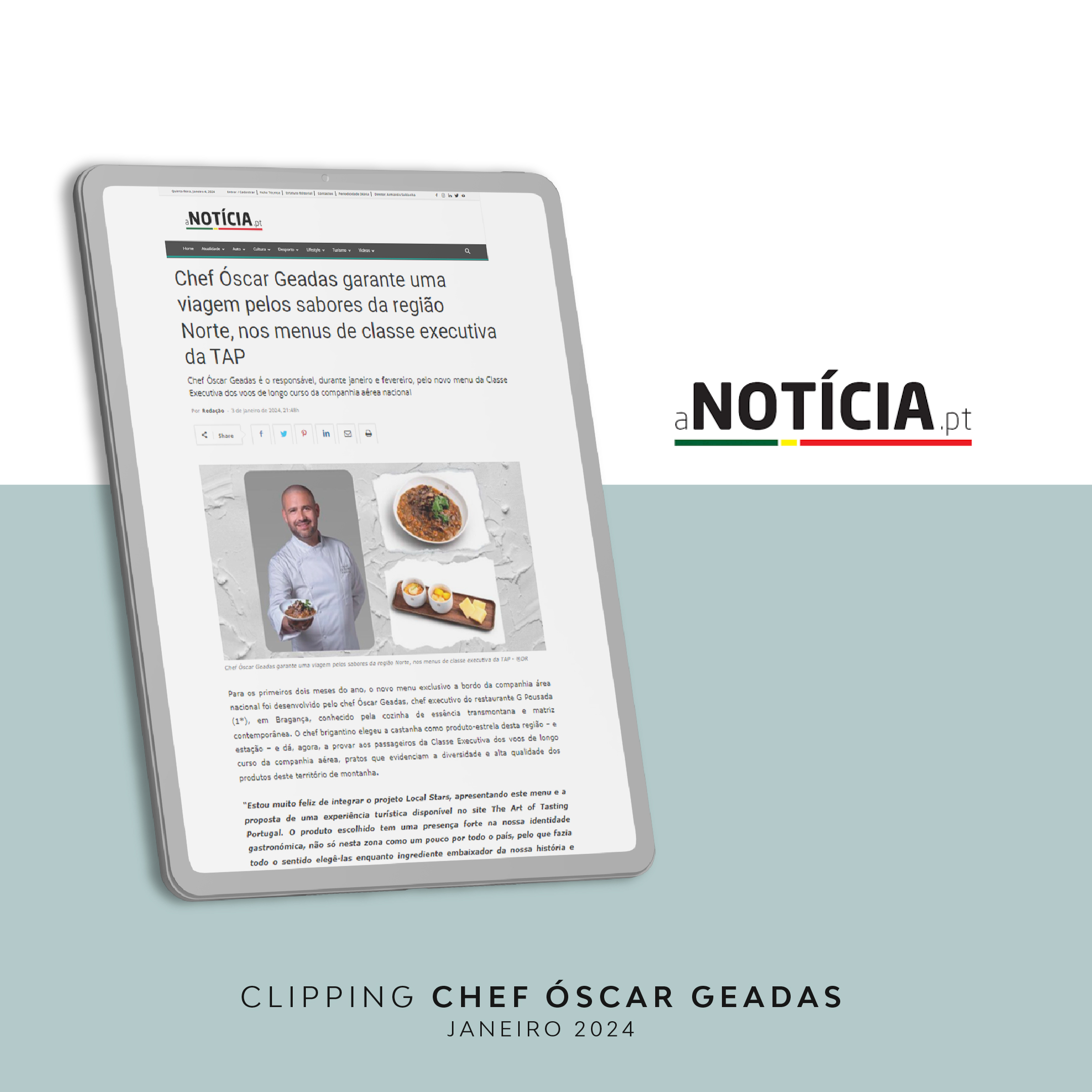 Chef Óscar Geadas garante uma viagem pelos sabores da região Norte, nos menus de classe executiva da TAP